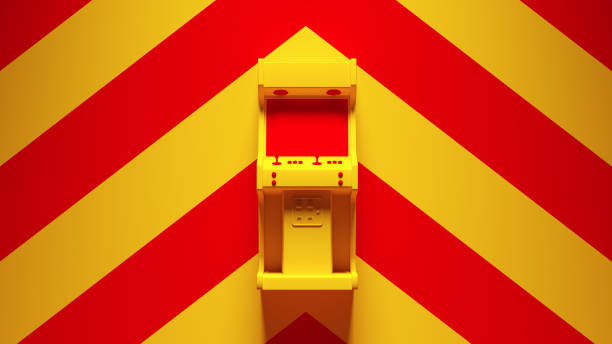istock Yellow Arcade Machine with Yellow an Red Chevron Background 1313807568