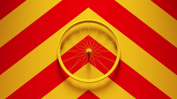 Banner. Contemporary art collage. Close-up of cyclist's foot on pedal with dynamic orange arcs in background. Concept of power, propulsion, motion, energy, competition. Copy space.