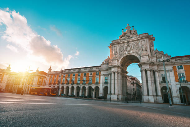istock Commerce Square or Praca do Comercio and famous Rua Augusta Arch on a sunny summer evening in Lisbon city, Portugal 1313813593