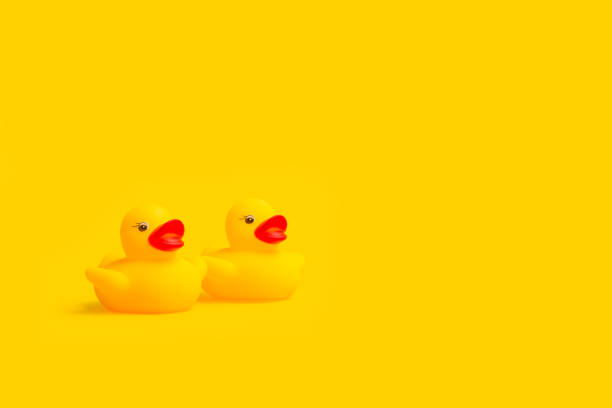 istock Yellow rubber toy ducks on a yellow background 1313814906