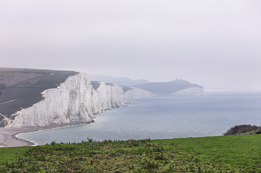Seven Sisters country park tall white chalk cliffs, East Sussex, UK