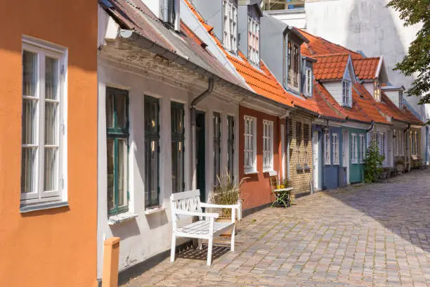 Photo of Small historic houses at the old town of Aalborg, Denmark