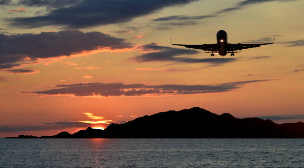 istock Landing airplane above Norwegian Sea 1313820214