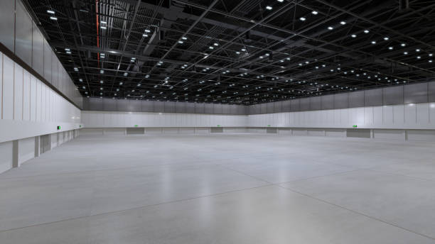 istock Empty exhibition center with truss. backdrop for exhibition stands.3d render. 1313821579