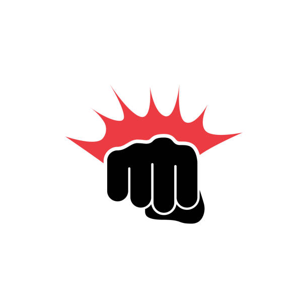 Fist Punching Black Silhouette Icon. Hand, Fist Punching or Hitting. Symbol of MMA, Boxing, Fisticuff. Vector illustration Fist Punching Black Silhouette Icon. Hand, Fist Punching or Hitting. Symbol of MMA, Boxing, Fisticuff. Vector illustration. violence boxing fighting combative sport stock illustrations