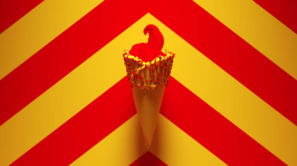 istock Yellow Red Ice Cream with Yellow an Red Chevron Background 1313823592