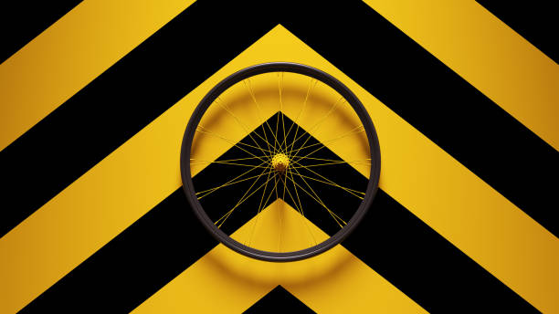 Yellow Black Bicycle Wheel with Yellow an Black Chevron Background 3d illustration render
