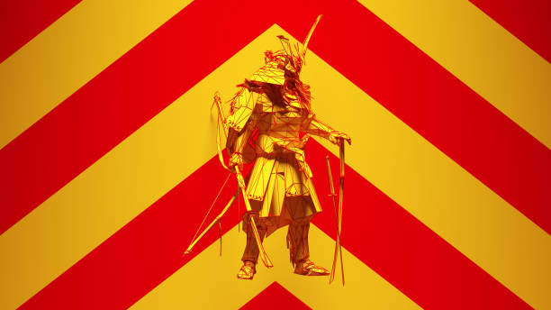 istock Yellow Red Samurai Post-Punk Warrior with Yellow an Red Chevron Background 1313824797