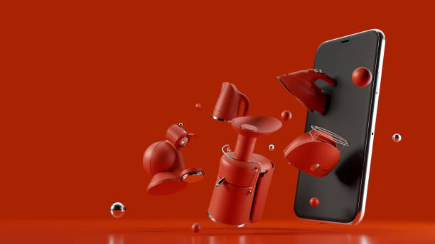 On-line shopping concept. Smartphone and Flying Appliances