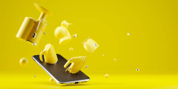istock On-line shopping concept. Smartphone and Flying Appliances 1313824864