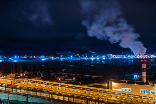 istock Night view of airport runway 1313825566