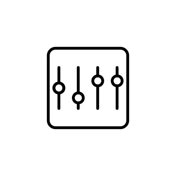 Vector illustration of Equalizer or regulator mixer thin line icon in black. Trendy flat isolated symbol, sign can be used for: illustration, outline, logo, mobile, app, emblem, design, web, dev, site, ui, ux. Vector EPS 10