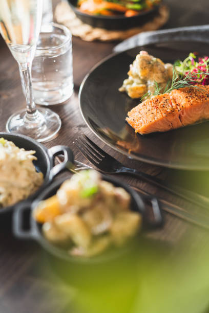 istock Smoked salmon with potato salad 1313827615