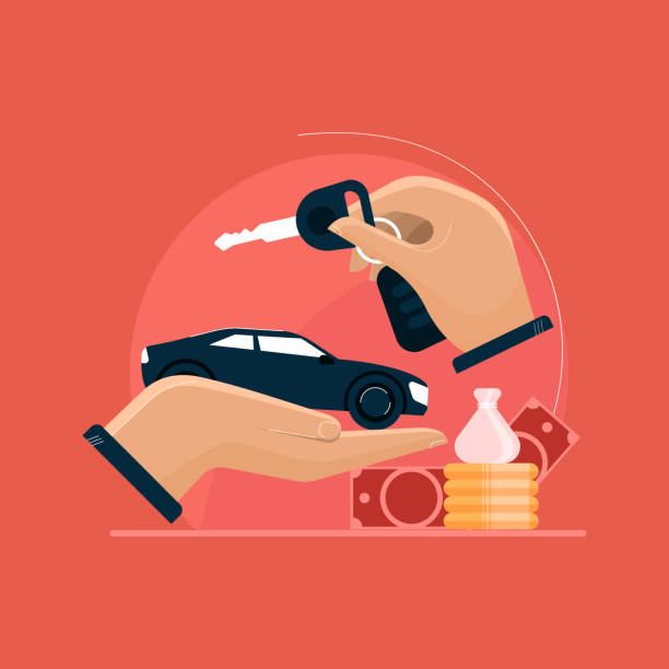 ilustraciones, imágenes clip art, dibujos animados e iconos de stock de préstamo de coche aprobado y concepto de financiación de automóviles inteligentes, servicios bancarios para la compra y venta de vehículos - personal land vehicle illustrations