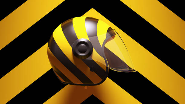 istock Yellow Black Motorcycle Helmet Wasp Type Chevron Pattern with Yellow an Black Chevron Background Side View 1313827844