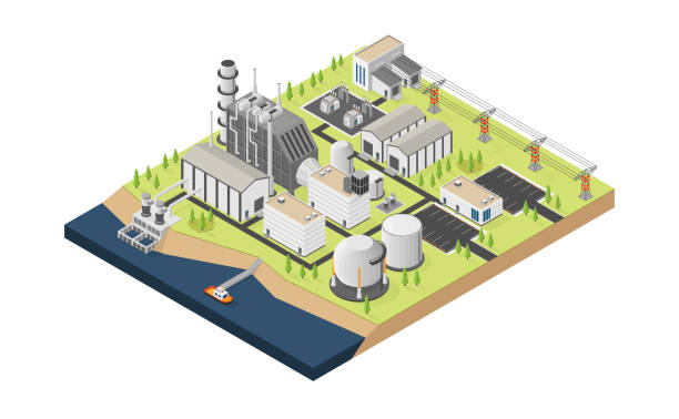 illustrations, cliparts, dessins animés et icônes de l’énergie du gaz naturel, centrale au gaz naturel avec graphique isométrique - isometric natural gas tanker shipping