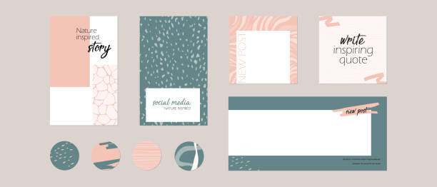 Instagram social media story post feed, highlight template with space text. minimal abstract hand drawn organic shape background layout mockup in pastel pink green color for beauty, spa, fashion, food vector illustration over fed stock illustrations