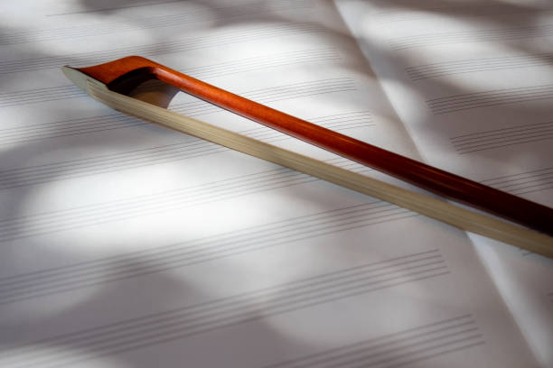 carta da musica e fiocco - violin equipment classical instrument light and shadow foto e immagini stock