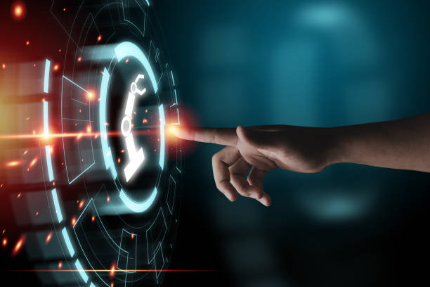 istock Hand touching to info graphics with robot icon , automatic robot technology industrial manufacturing concept. 1313835326