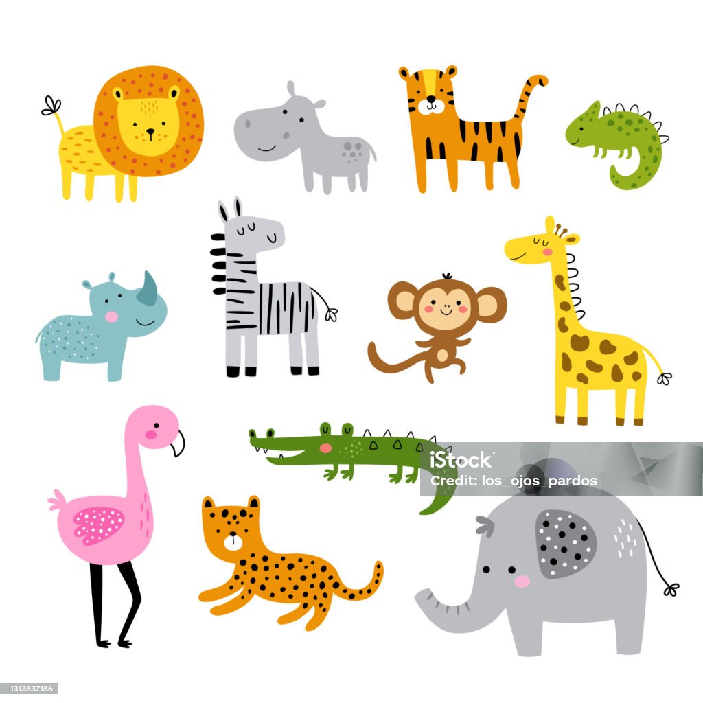 Vector Set Of Funny Cute African Animals Stock Illustration - Download  Image Now - Safari Animals, Hippopotamus, Savannah - iStock