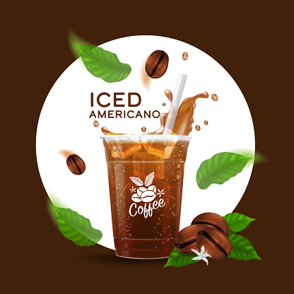 Cold brewed coffee takeaway cup vector illustration, Iced americano