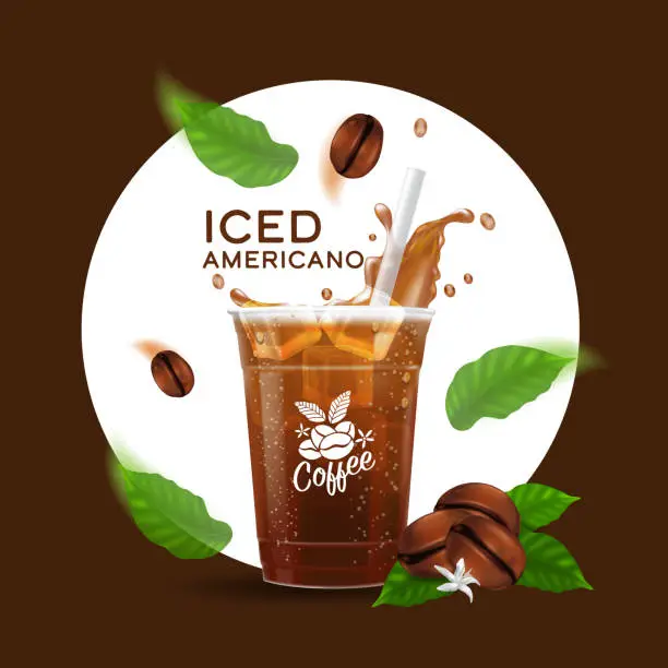 Vector illustration of Cold brewed coffee takeaway cup vector illustration, Iced americano