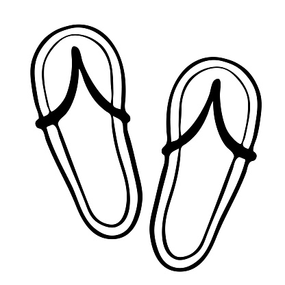 Beach Flipflops Vector Handdrawn Black Outline Drawing Isolated On ...
