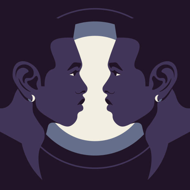 Portraits of two African guys in profile. The faces of the twin brothers Portraits of two African guys in profile. The faces of the twin brothers on a dark background. Human head side view. Vector flat illustration african american male model stock illustrations