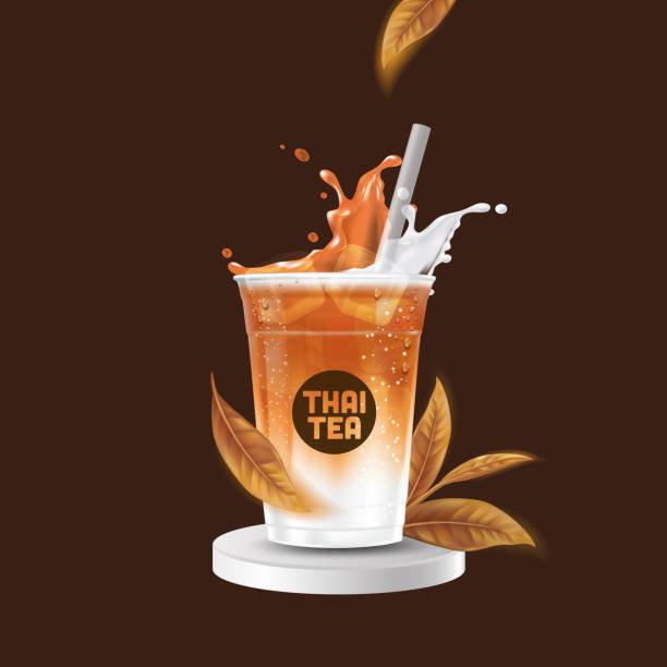 Iced thai tea latte takeaway cup Iced thai tea latte takeaway cup vector illustration thai tea stock illustrations