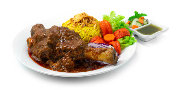 braised lamb shank biryani rice recipe massaman curry - lamb shank dinner meal imagens e fotografias de stock