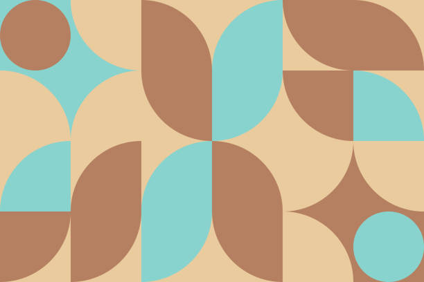 istock Artistic Scandinavian style poster in brown, beige and blue colors. Geometric pattern for web banner, decor of pillows in the interior, business presentations, corporate identity. Vector graphics. 1313844542