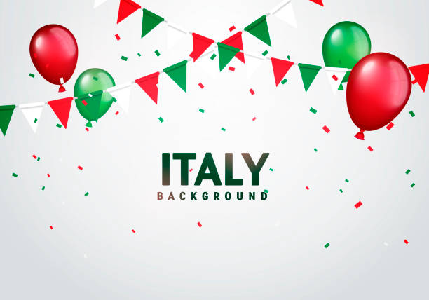 ilustrações de stock, clip art, desenhos animados e ícones de vector illustration colorful flags, balloos and confetti of italy. festive celebration party background. - colors streamer backgrounds congratulating