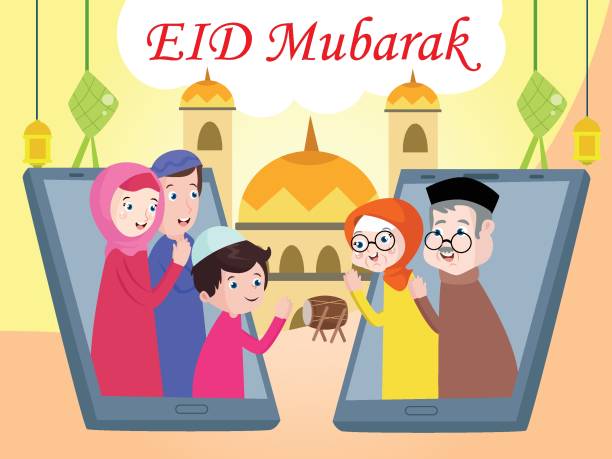 Family Celebrating Eid Alfitr Via Video Call Cartoon Stock Illustration -  Download Image Now - iStock