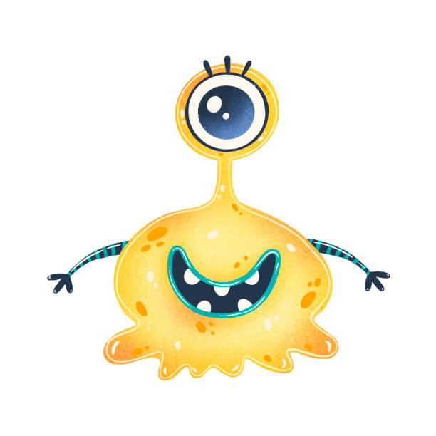 illustrazioni stock, clip art, cartoni animati e icone di tendenza di illustrazione di un simpatico alieno dei cartoni gialli. mostro carino isolato su sfondo bianco. - mascot alien space mystery