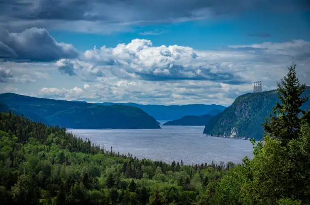 Photo of View point of fjord du Saguenay in Quebec Province on the East side with cloudy sky and windy weather