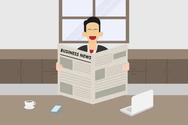 Vector illustration of Young businessman reading newspaper