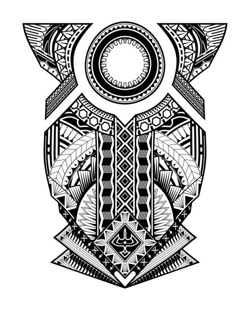 illustrazioni stock, clip art, cartoni animati e icone di tendenza di ornamento tatuaggio in stile corpo polinesiano - polynesia