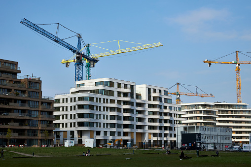 Modern apartment buildings construction site Amsterdam Noord, The Netherlands