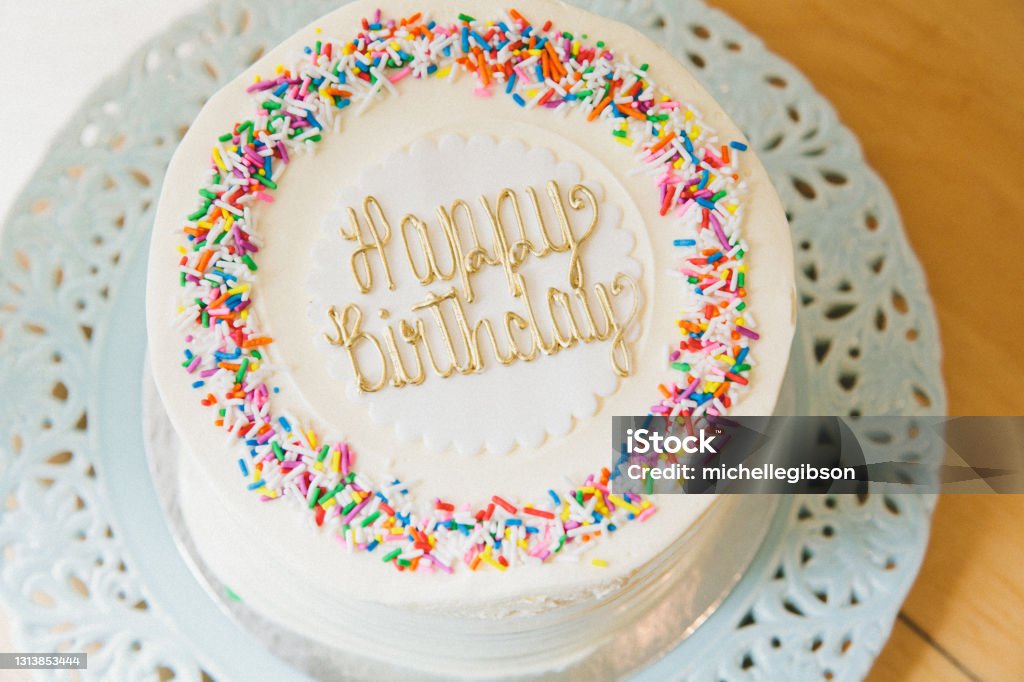 Happy Birthday Stock Photo - Download Image Now - Birthday Cake, High Angle  View, Cake - iStock