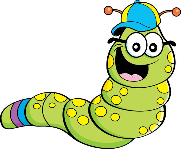 ilustrações de stock, clip art, desenhos animados e ícones de cartoon inchworm wearing a baseball cap and eyeglasses. - inchworm