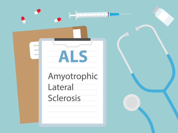 ilustrações de stock, clip art, desenhos animados e ícones de als amyotrophic lateral sclerosis written in patient card - esclerose lateral amiotrófica