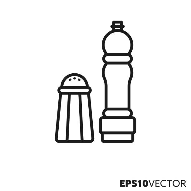 ilustrações de stock, clip art, desenhos animados e ícones de salt shaker and pepper mill vector line icon - salt