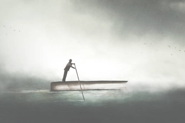 istock illustration of man sailing on a book, surreal concept 1313858312