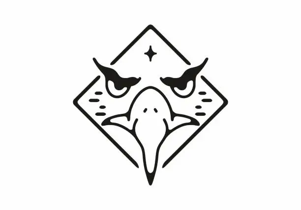 Vector illustration of Black line art illustration of eagle face design