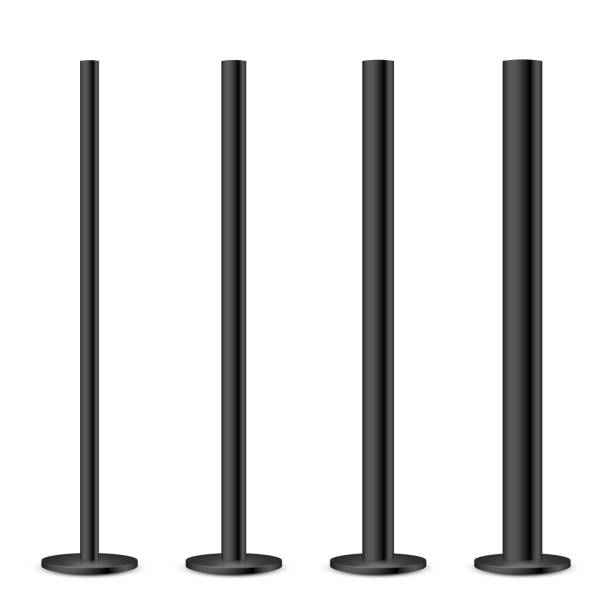 istock Realistic metal poles collection isolated on white background. Glossy black steel pipes of various diameters. Billboard or advertising banner mount, holder. Vector illustration 1313862548