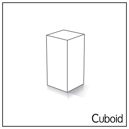 3D cuboid perfect shapes. Only black and white for preschool student coloring, comparison, drawing, doodle, art project, first word book or flash card.