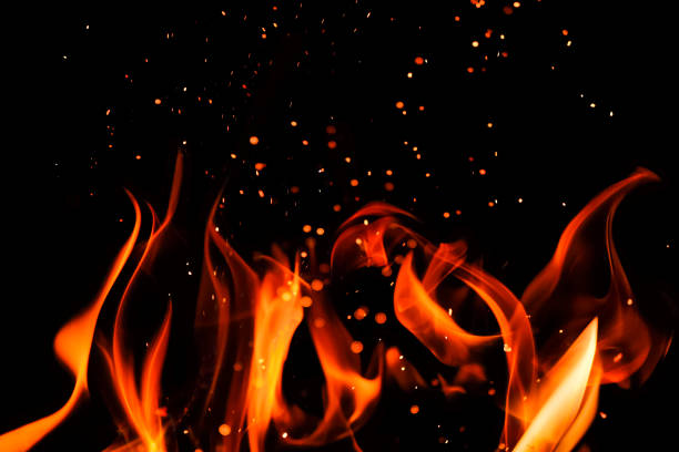 istock Fire line or flames with sparks isolated on black background. 4k resolution. Fire is burning in the fireplace 1313868314