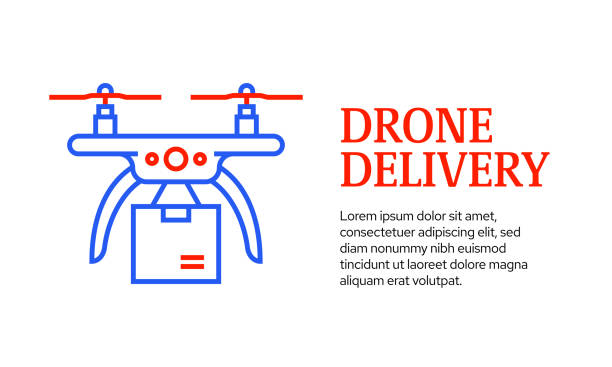 illustrations, cliparts, dessins animés et icônes de concept de livraison de drone, conception de modèle d’icône de ligne vectorielle - drone futuristic