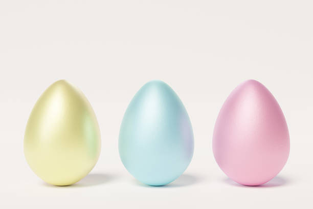 istock Colorful Easter eggs on white background, spring April holidays card, 3d illustration render 1313871260