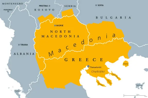 Vector illustration of Geographical region of Macedonia, political map